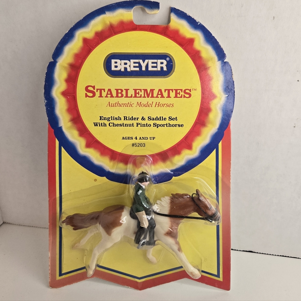 Breyer #5203 Stablemates English Rider & Saddle Set Chestnut Pinto, Vintage